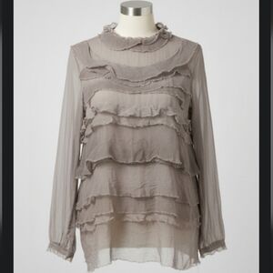 Tempo Paris Layered Frayed Blouse in Taupe